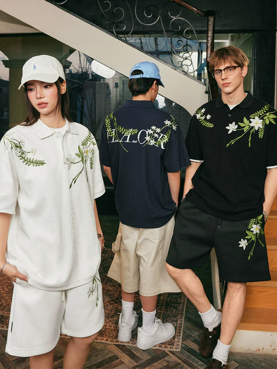 Harsh and Cruel Botanical Embroidered Polo