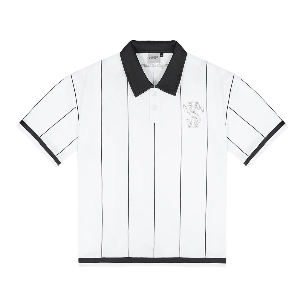 Small Town Kid Pearl Logo Striped Polo Jersey
