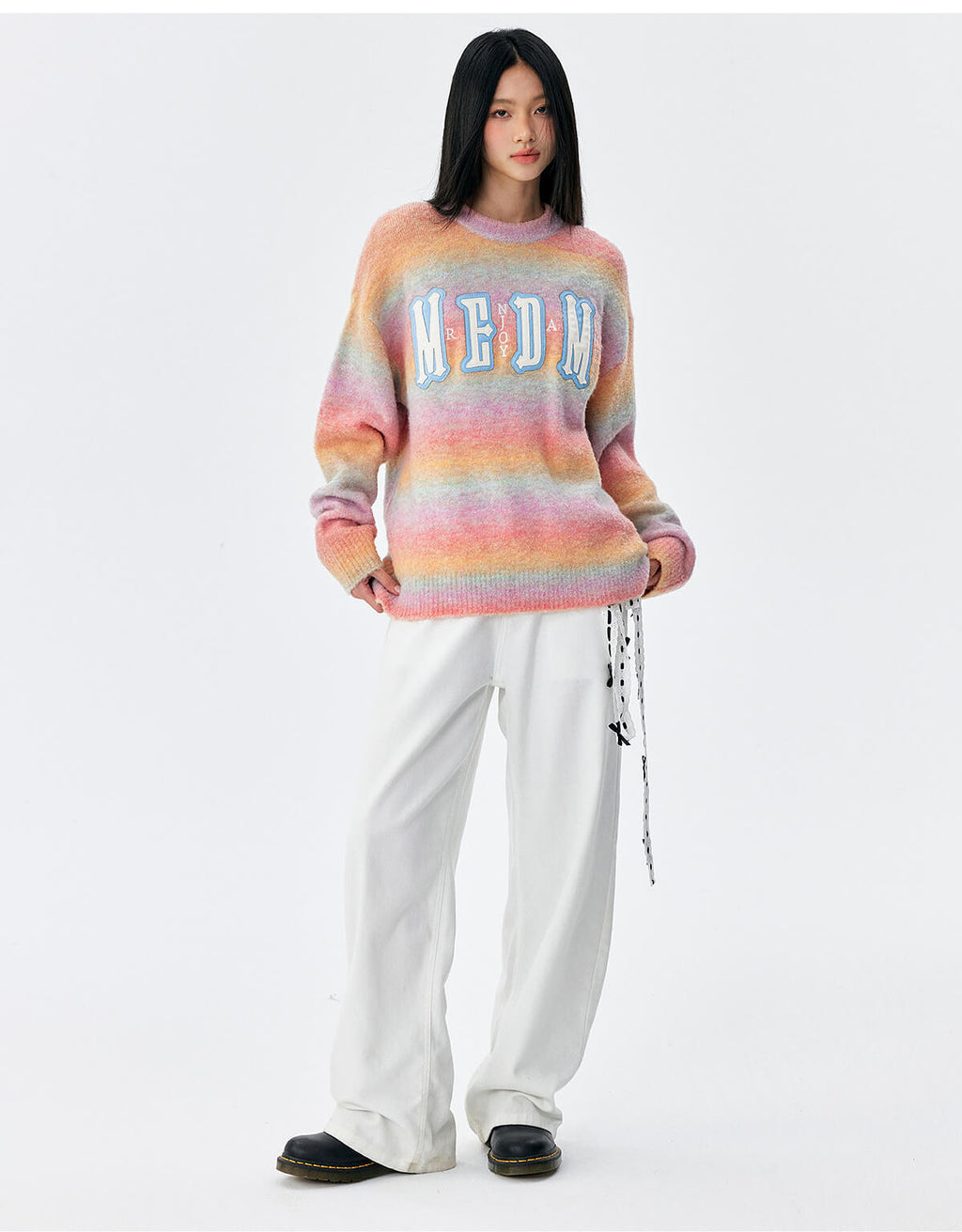 MEDM Logo Patch Rainbow Gradient Knit Sweater