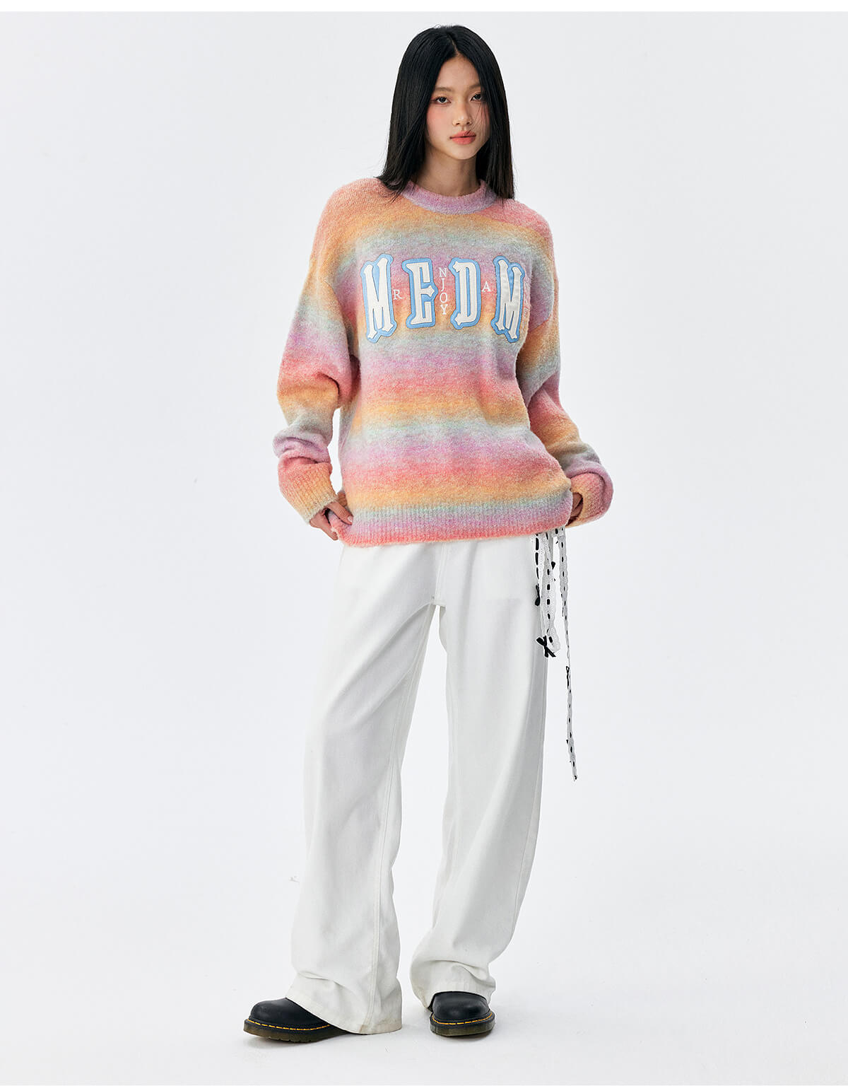MEDM Logo Patch Rainbow Gradient Knit Sweater