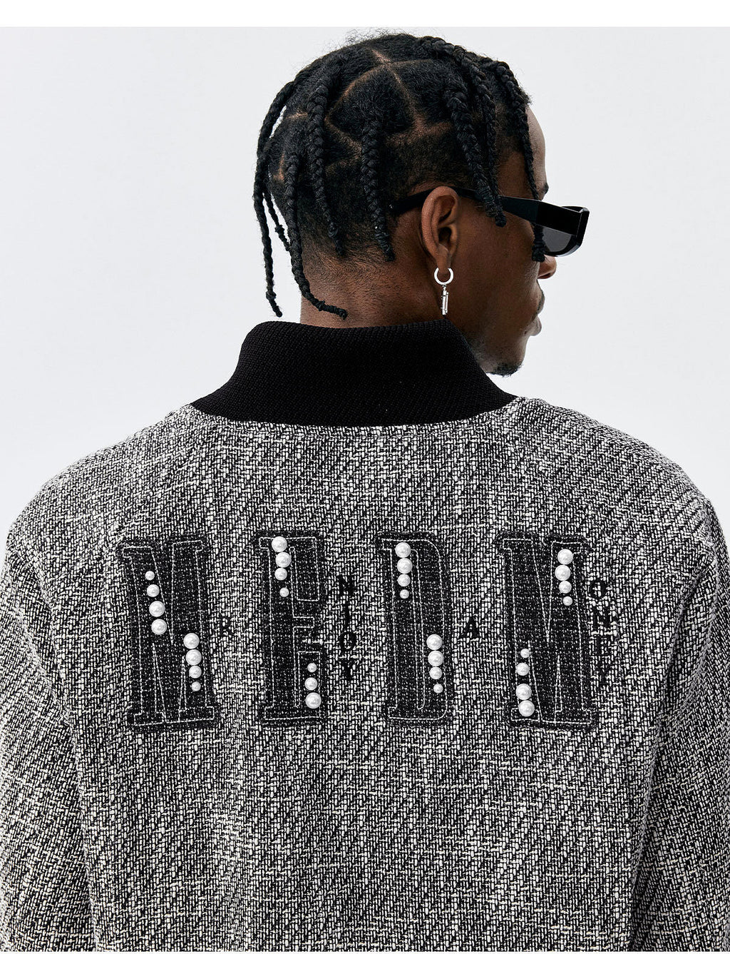MEDM Pearl Tweed Short Varsity Jacket