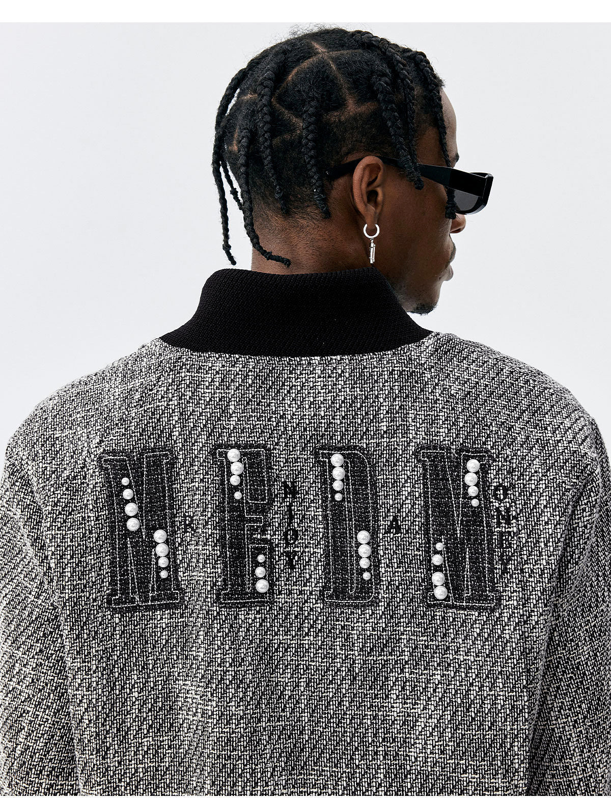 MEDM Pearl Tweed Short Varsity Jacket
