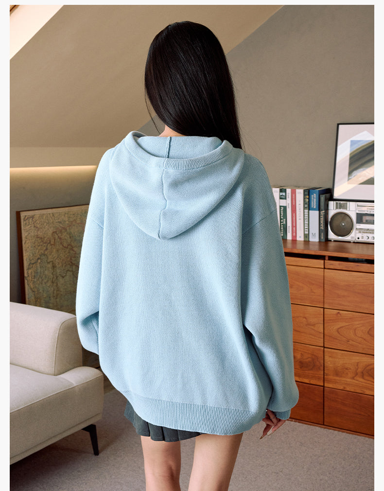 MEDM Basic Embroidered Logo Zip Up Knit Hoodie
