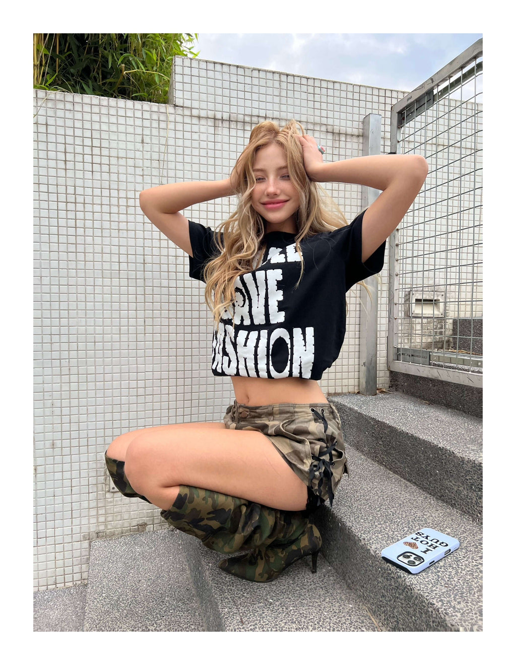 KARMANISTIC Rhinestone Slogan Print Tee