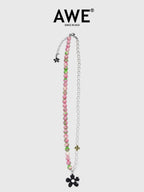 AWE Black Sunflower Pendant Stone Pearl Chain Necklace