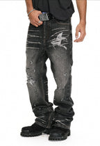 ANTIDOTE Irregular Torn Hole Washed Flared Jeans