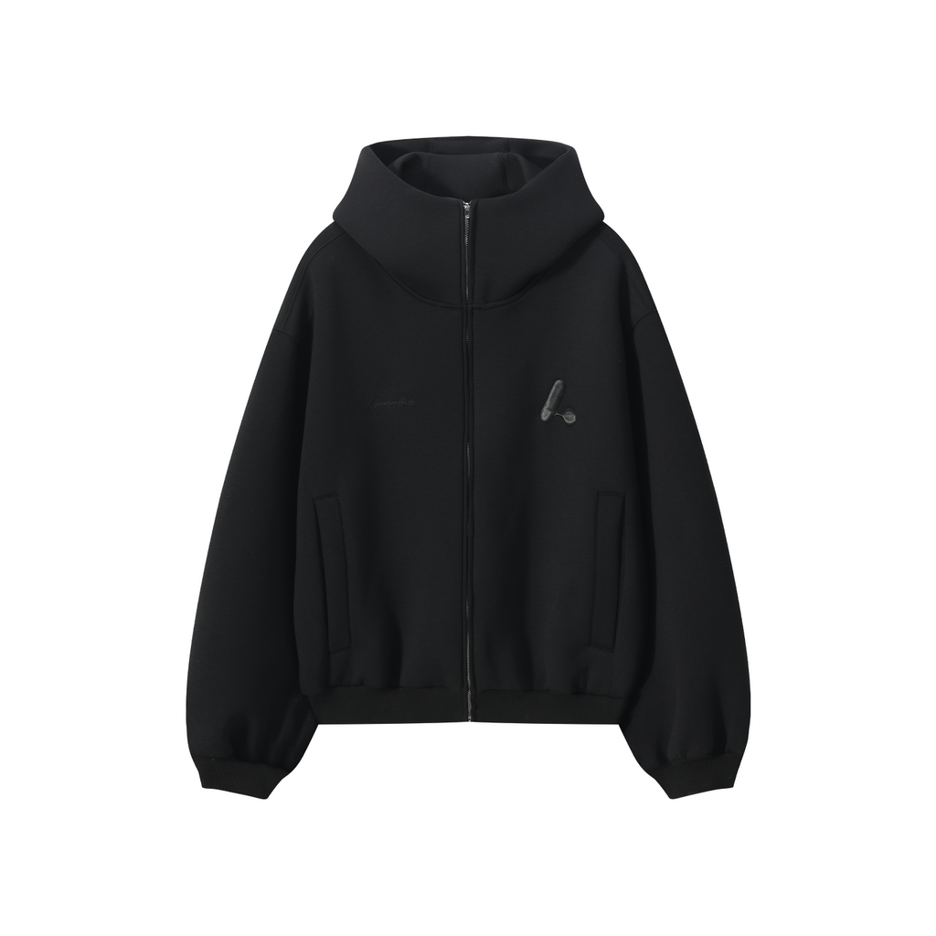 AFGK Air Layer High Collar Embroidered Oversized Zip-Up Hoodie