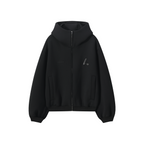 AFGK Air Layer High Collar Embroidered Oversized Zip-Up Hoodie