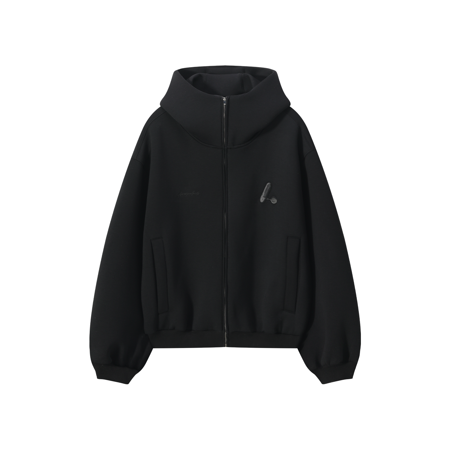 AFGK Air Layer High Collar Embroidered Oversized Zip-Up Hoodie