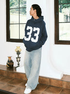 JUST VIBE Number 33 Vintage Print Zip Up Hoodie