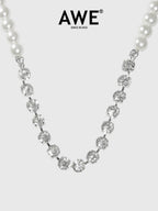 AWE Pearl Rhinestone Chain Necklace