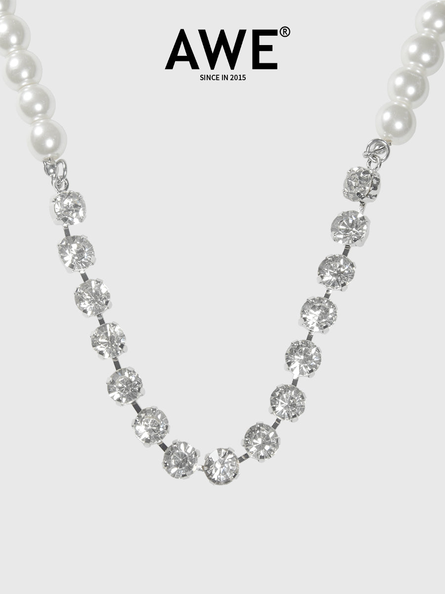 AWE Pearl Rhinestone Chain Necklace