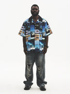 UNTILWERICH Cuban Collar UFO Short Sleeve Shirt