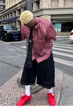 STEEPC Plaid Boxy Wide Short Sleeve Shirt