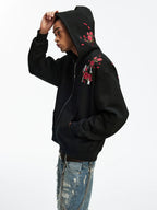 MEDM Rose Embroidered Zip Up Hoodie