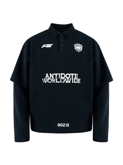 ANTIDOTE Logo & Badge Printed Layered Long Sleeve Polo