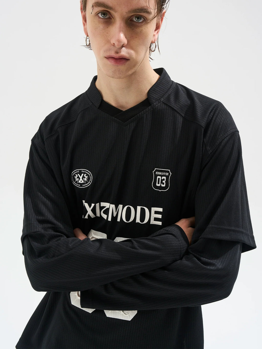 BLIND NO PLAN Layered Striped Long Sleeve Jersey