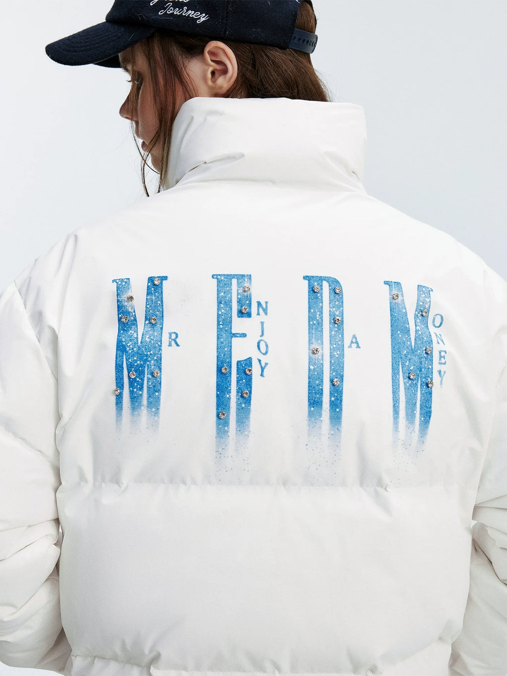 MEDM Rhinestone Studded Logo Down Jacket
