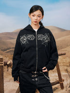 YADcrew Spiderweb Puzzle Pearl Embroidery Zip Up Hoodie