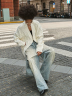 STEEPC Wool Blend Diamond Cable Knit Pearl Cardigan