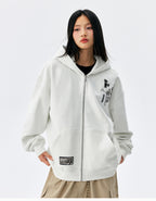 MEDM Beaded Flower Embellished Zip Up Hoodie