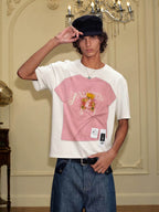 YADcrew Digital Print Cute Bear Rhinestone Tee