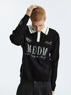 MEDM Color Blocked Long Sleeve Knit Polo Sweater