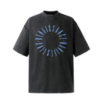 NOVACAM Circle Letter Vintage Washed Black Stitch Tee
