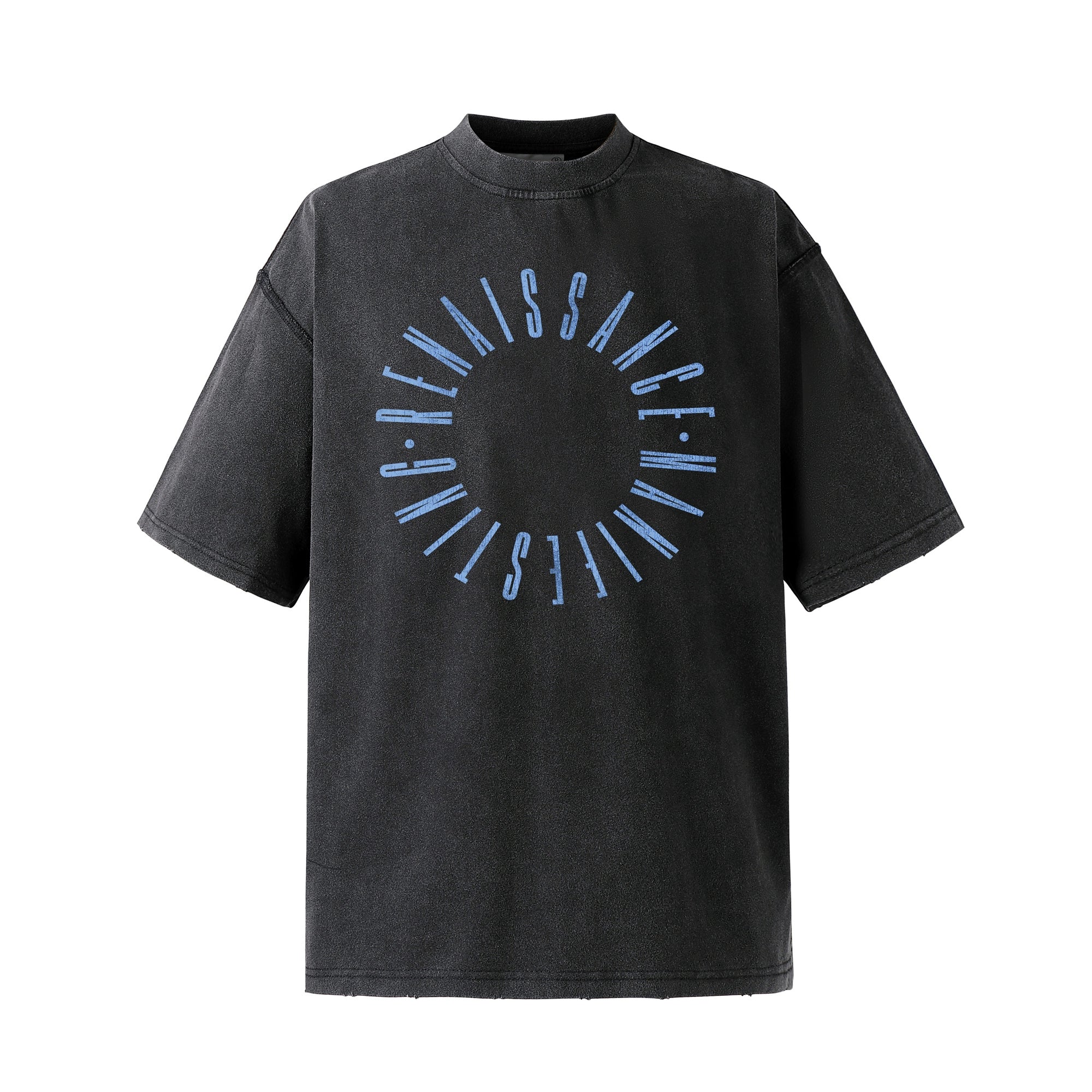 NOVACAM Circle Letter Vintage Washed Black Stitch Tee