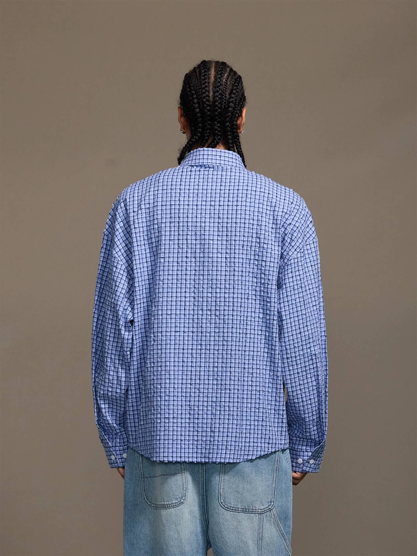 1807 Small Logo Plaid Perforated Long Sleeve Shirt