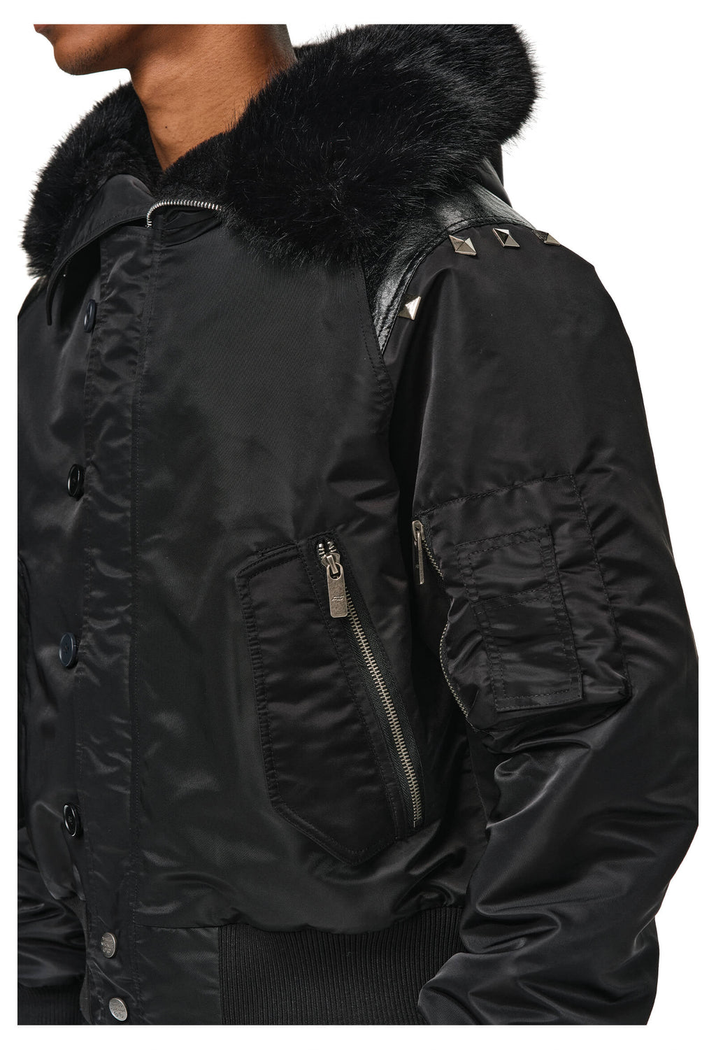 ANTIDOTE Fur Leather Studded N2B Bomber Jacket