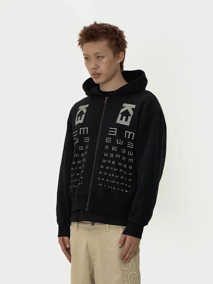 EVILKNIGHT(EK) Eye Chart Logo Print Zip Up Hoodie