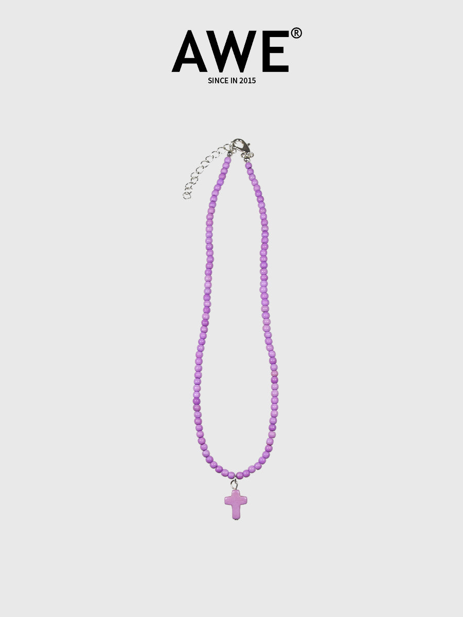 AWE Stone Beads Cross Necklace