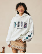 MEDM Ethnic Embroidered Patch Pearl Oversized Hoodie