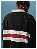 MEDM Asymmetric Collar Stripes Long Sleeve Polo