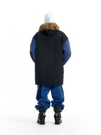 BLIND NO PLAN Color Block Fur Collar Coat