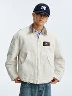 MEDM Ethnic Collar Patch Pocket Quilted Lined Work Jacket