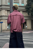 STEEPC Plaid Boxy Wide Short Sleeve Shirt