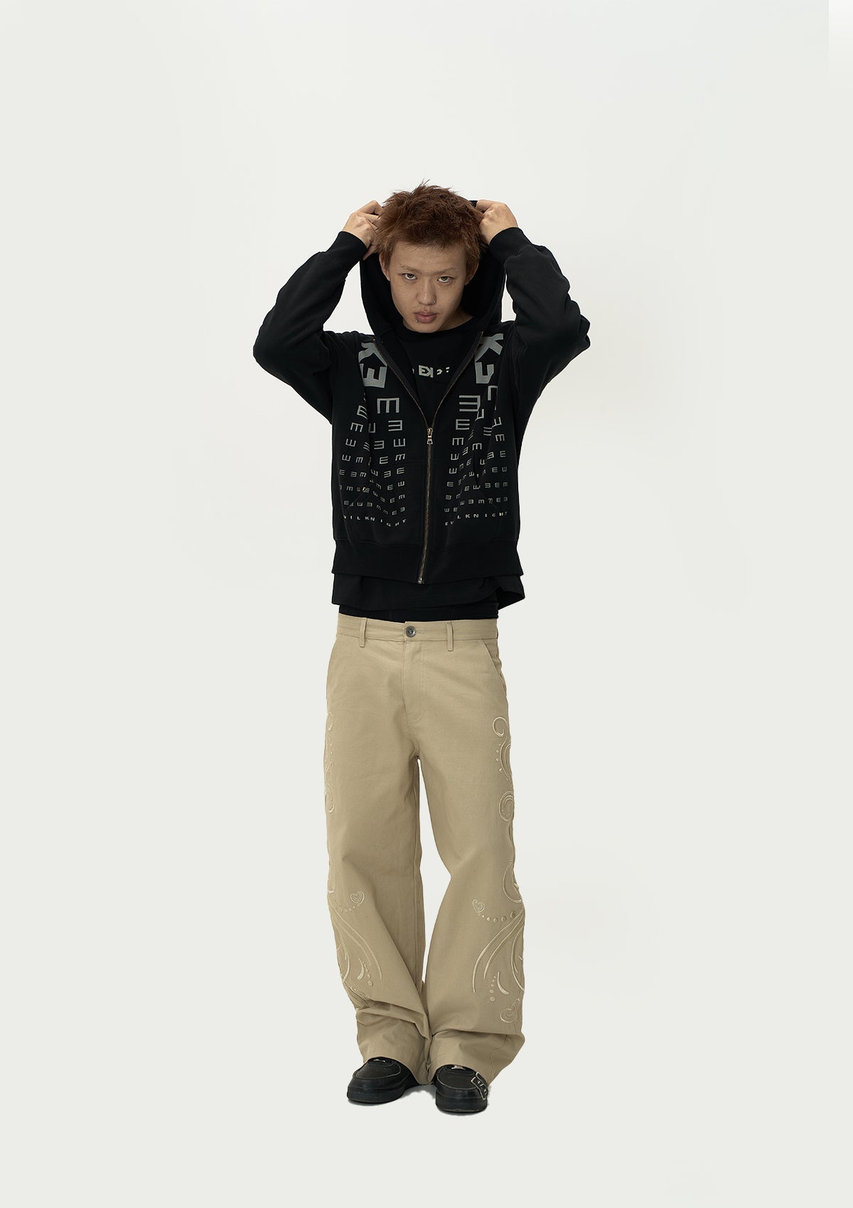 EVILKNIGHT(EK) Eye Chart Logo Print Zip Up Hoodie