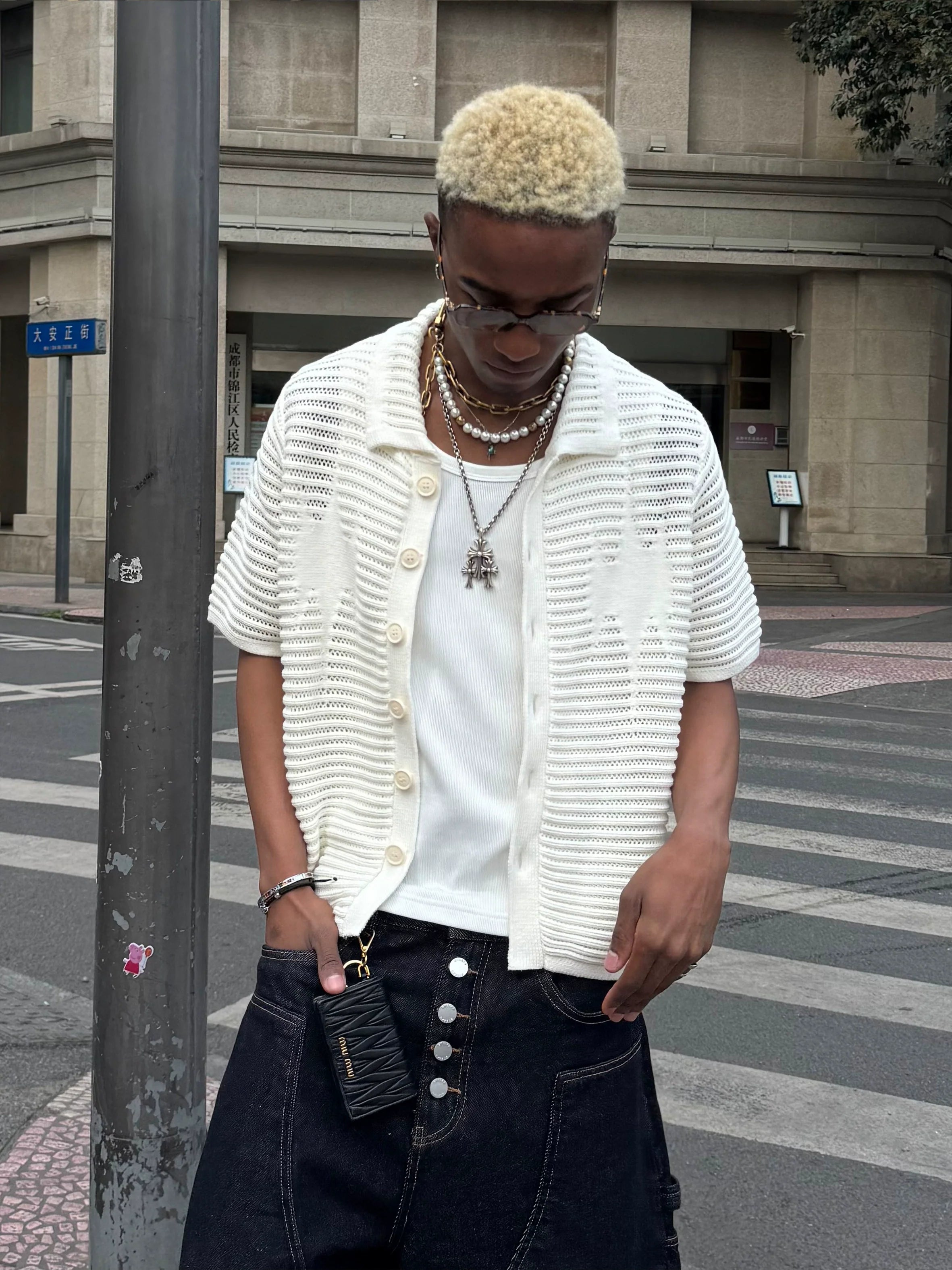 STEEPC Jacquard Short Sleeve Knit Shirt