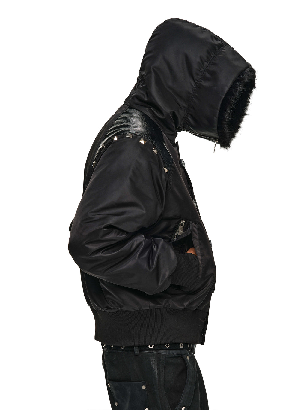 ANTIDOTE Fur Leather Studded N2B Bomber Jacket