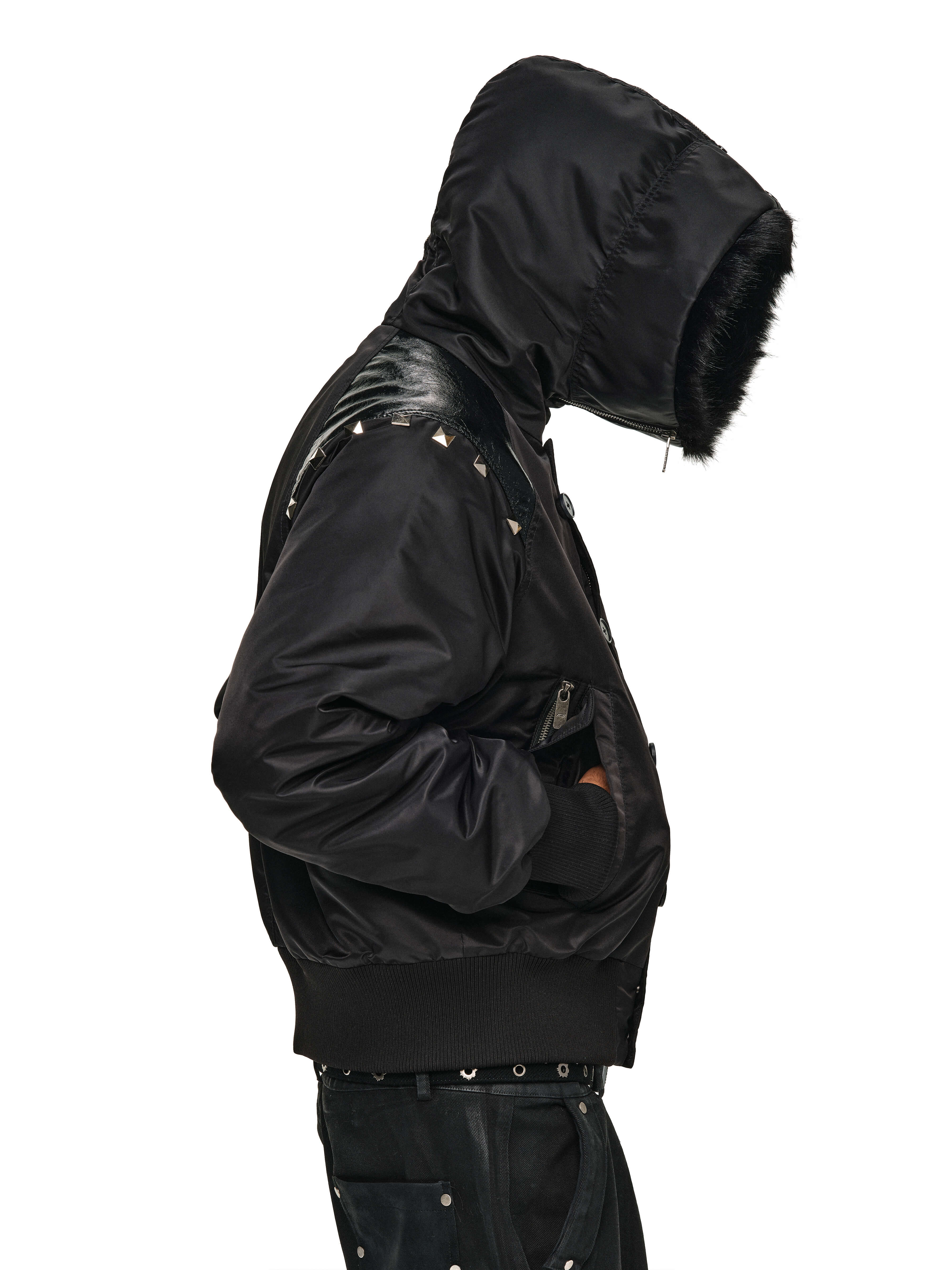 ANTIDOTE Fur Leather Studded N2B Bomber Jacket