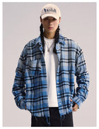 Remedy Washed Gradient Plaid Cutoff Long Sleeve Shirt