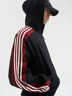 BLIND NO PLAN Striped Hooded Zip Up Sweatshirt Jacket