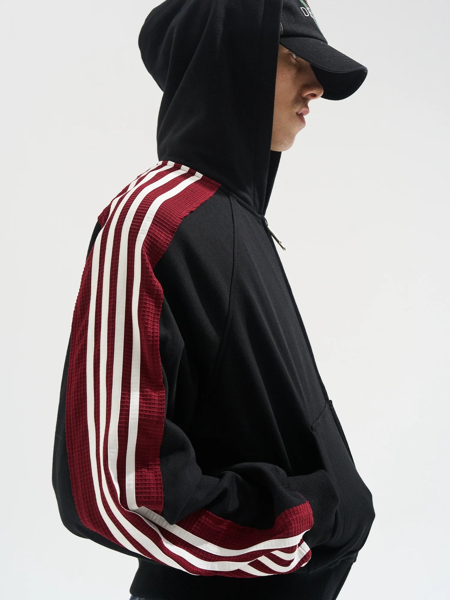 BLIND NO PLAN Striped Hooded Zip Up Sweatshirt Jacket