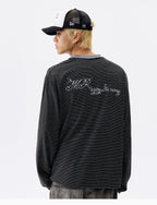 MEDM Rose Embroidered Striped Henley Long Sleeve Tee