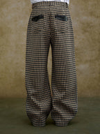 YADcrew Houndstooth Patchwork Leather Pants