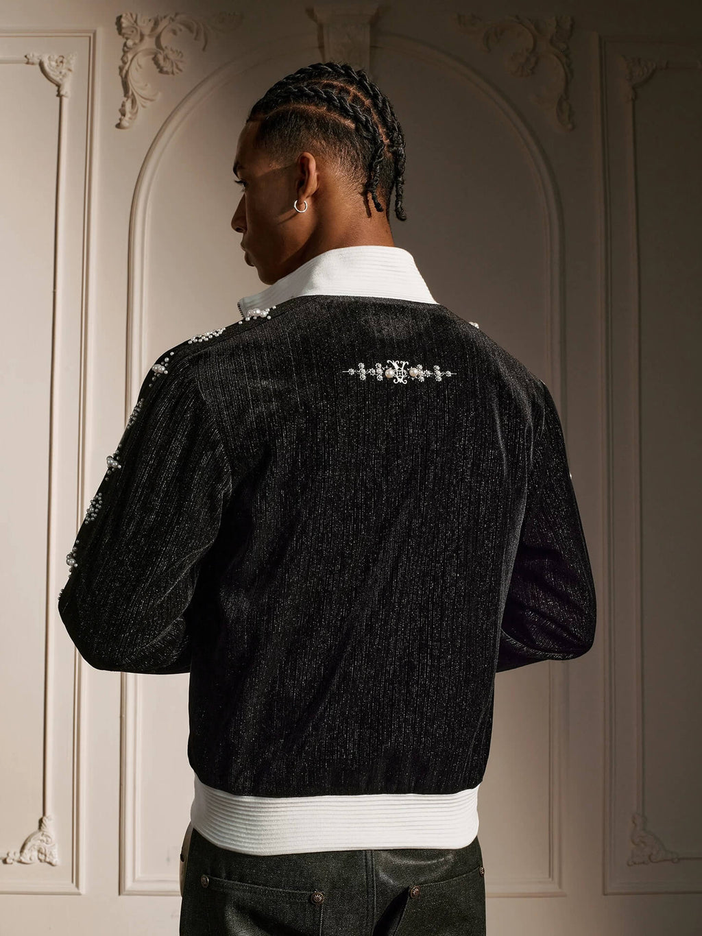 YADcrew Silver Thread Velvet Pearl Track Jacket