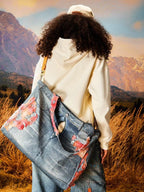 YADcrew Evening Lace Patchwork 3D Print Denim Tote Bag