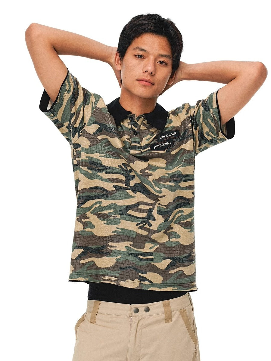 EVILKNIGHT(EK) Embossed Snake Print Camo Polo